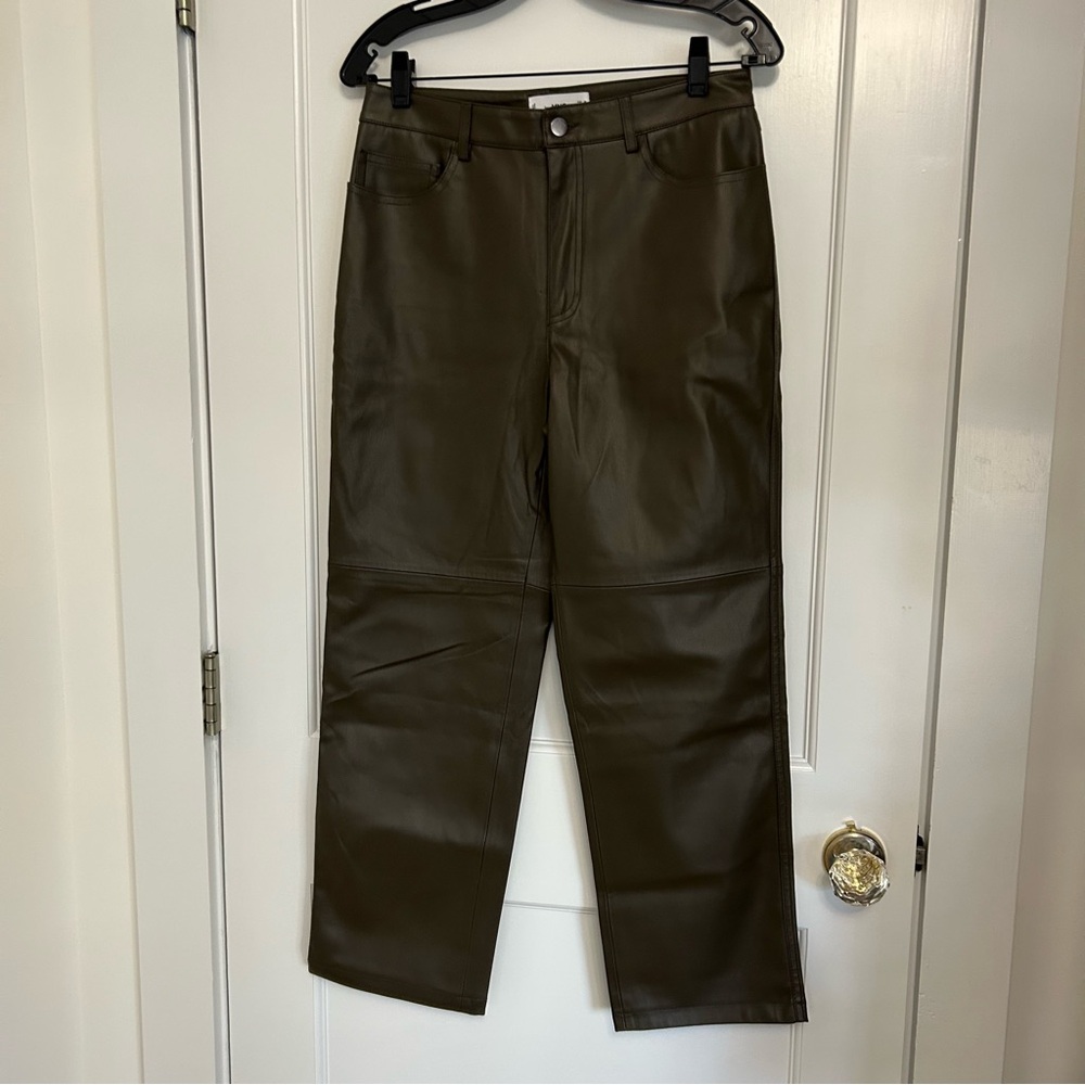 Mango Faux Leather Bootcut Pants Khaki Green size 6
